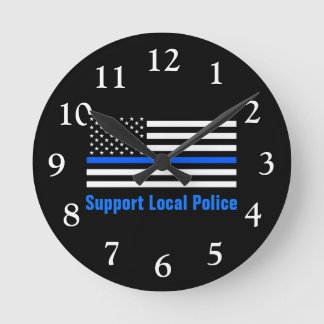 Support Local Police Thin Blue Line Round Clock