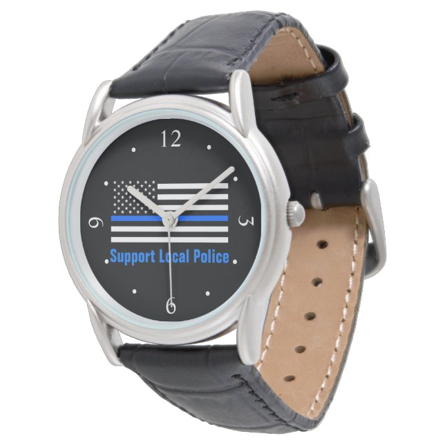 Support Local Police Thin Blue Line Watch (Angled)