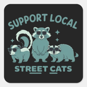 Support Local Street Cat Funny Racoon Opossum Square Sticker