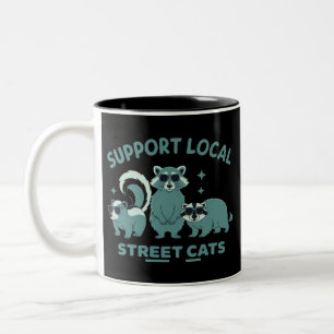 Support Local Street Cat Funny Racoon Opossum Two-Tone Coffee Mug