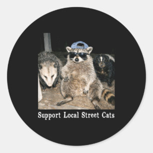 Support local street cats funny raccoon skunk classic round sticker