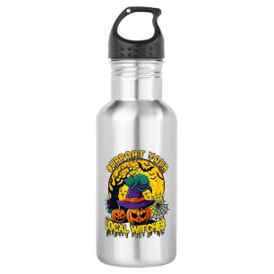 Support Local Witches Halloween Cat Witch Hat Pump 532 Ml Water Bottle
