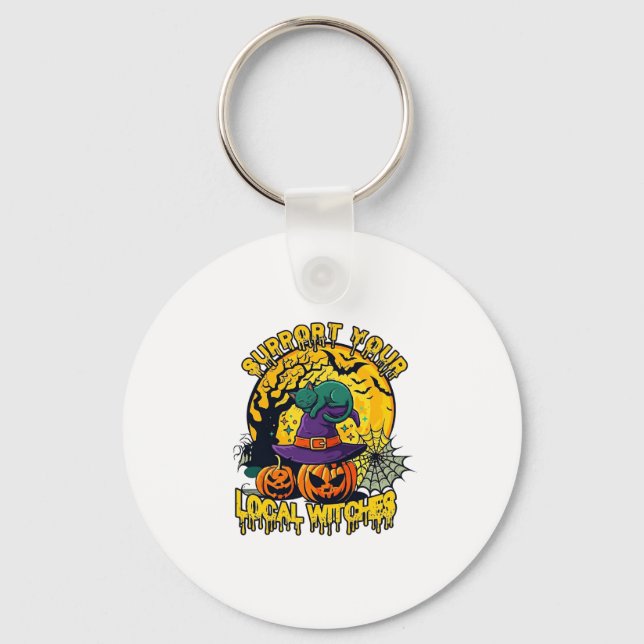 Support Local Witches Halloween Cat Witch Hat Pump Key Ring (Front)