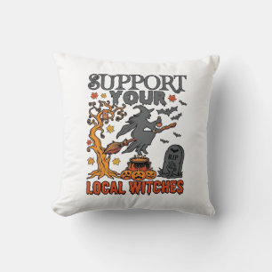 Support Local Witches Halloween Witch Cauldron Pum Cushion