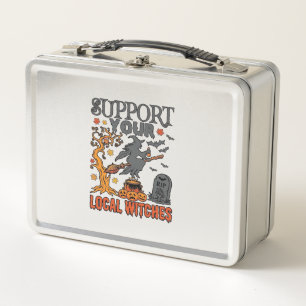 Support Local Witches Halloween Witch Cauldron Pum Metal Lunch Box