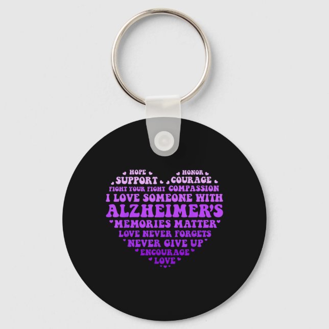 Support Love Heimers Awareness Heart Typography Key Ring (Front)