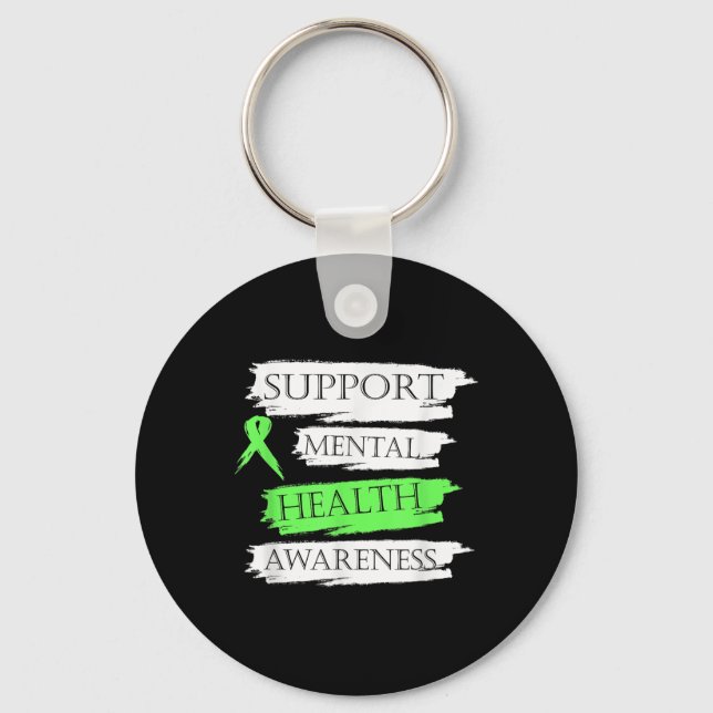Support Mental Health Awareness Green Riboon  Key Ring (Front)