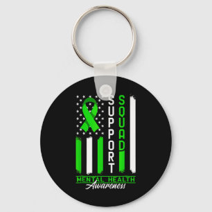 Support Mental Health Squad Awareness Us Flag Gree Key Ring