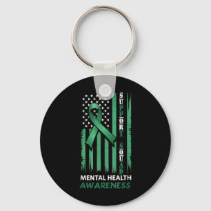 Support Mental Health Squad Awareness Us Flag Gree Key Ring