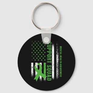 Support Mental Health Squad Awareness Us Flag Gree Key Ring