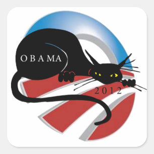 SUPPORT OBAMA CAT LOVERS SQUARE STICKER