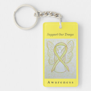 Support Our Troops Awareness Ribbon Angel Keychain