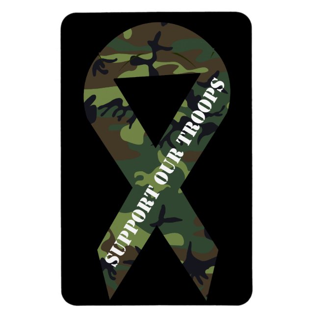 Support Our Troops Green Camo Ribbon Magnet (Vertical)