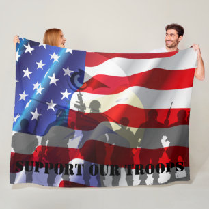 Support our Troops Patriotic American Flag Fleece Blanket