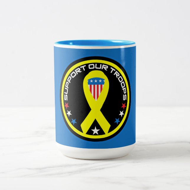 Support Our Troops Patriotic Two-Tone Coffee Mug (Center)