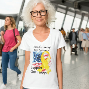 Support Our Troops Yellow Awareness Ribbon V-neck T-Shirt