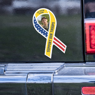Support Our Troops Yellow Ribbon Flag Custom Photo Car Magnet