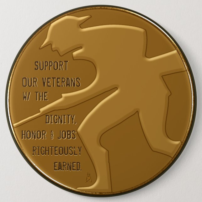 Support Our Veterans Golden 6 Cm Round Badge (Front)