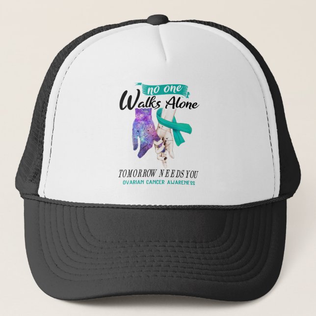 Support Ovarian Cancer Awareness Ribbon Gifts Trucker Hat (Front)