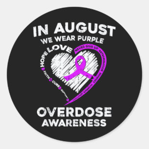 Support Overdose Awareness Heart Ribbon Purple For Classic Round Sticker