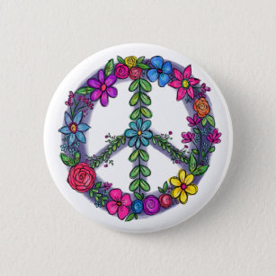 Support Peace Sign Anti-War Flowers 6 Cm Round Badge