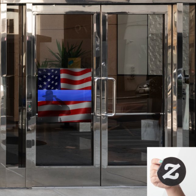 Support Police Thin Blue Line Window Cling (Office Door)