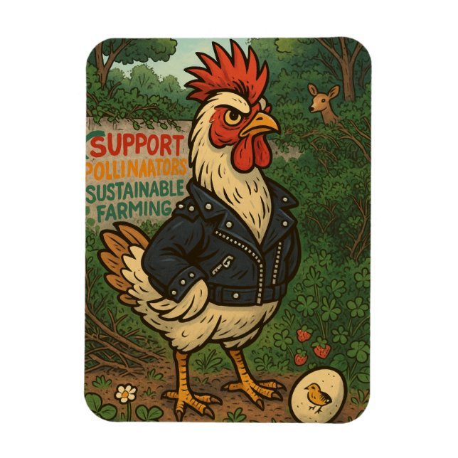 Support Polinators Cool Rooster in Leather Jacket Magnet (Vertical)