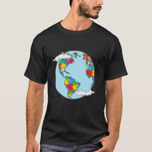 Support Pride Autism Awareness World Map puzzle pi T-Shirt