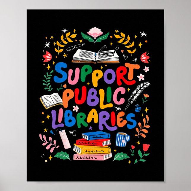Support Public Libraries Bookworm Reading Book Rea Poster (Front)