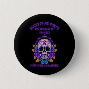 Support Purple Ribbon Fibromyalgia Awareness Skull 6 Cm Round Badge