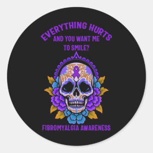 Support Purple Ribbon Fibromyalgia Awareness Skull Classic Round Sticker
