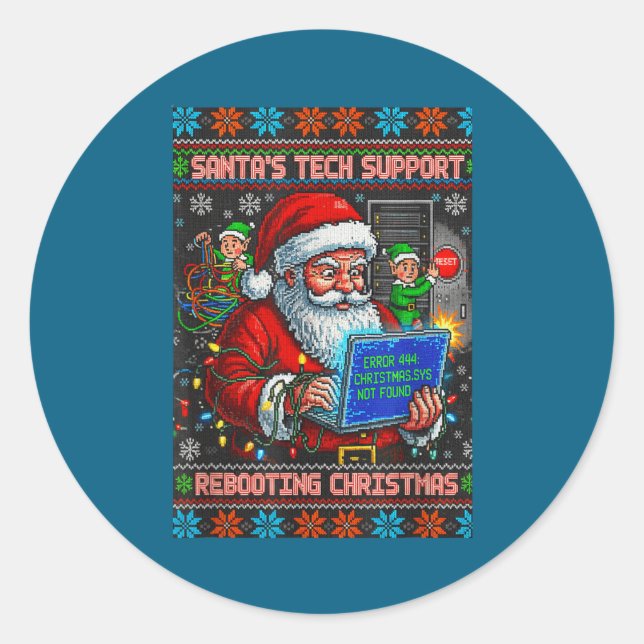 Support s Tech Santa Ugly Rebooting Classic Round Sticker (Front)