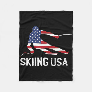 Support Skiing Usa Team Funny American Patriot Ski Fleece Blanket