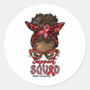 Support Squad Afro Messy Bun Leopard Sickle Cell A Classic Round Sticker