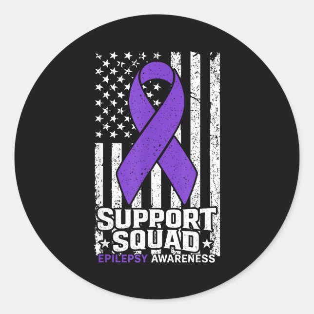 Support squad american flag purple epilepsy classic round sticker (Front)