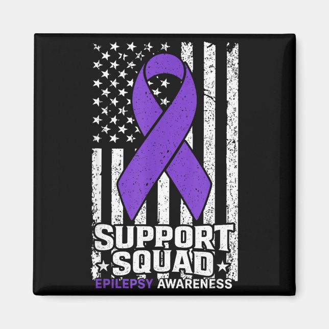 Support squad american flag purple epilepsy magnet (Front)
