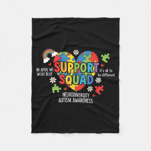 Support Squad Autism Awareness in April Wear Blue Fleece Blanket