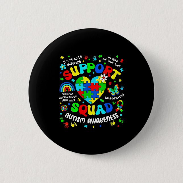 Support squad autism awareness puzzle autistic men 6 cm round badge (Front)