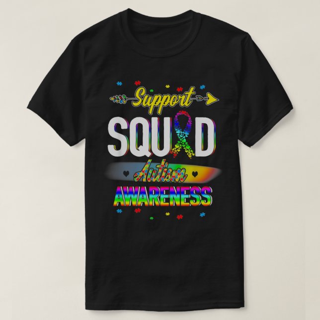 Support Squad Autism Awareness Puzzle Piece  T-Shirt (Design Front)