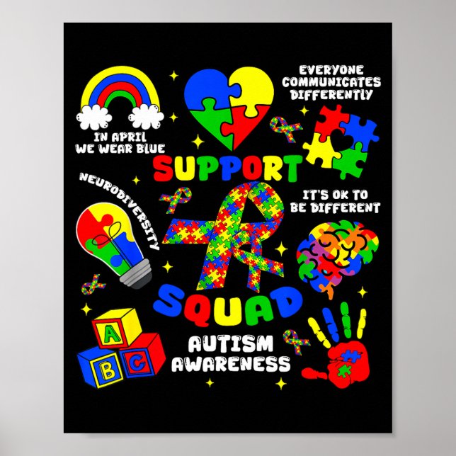 Support squad autism awareness puzzle pieces ribbo poster (Front)