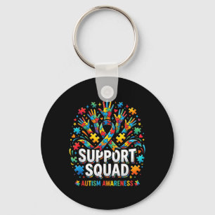 Support Squad Autism Awareness Puzzle Ribbon Hands Key Ring