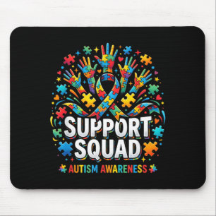 Support Squad Autism Awareness Puzzle Ribbon Hands Mouse Mat