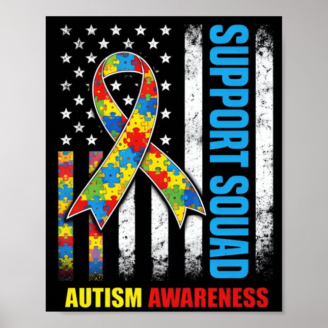 support squad autism ribbon awareness usa flag poster (Front)