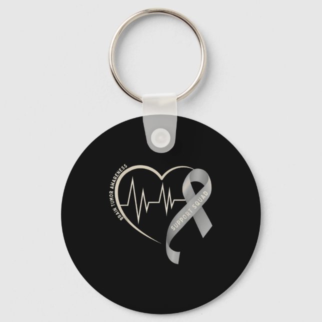 Support squad brain tumour awareness heart grey key ring (Front)