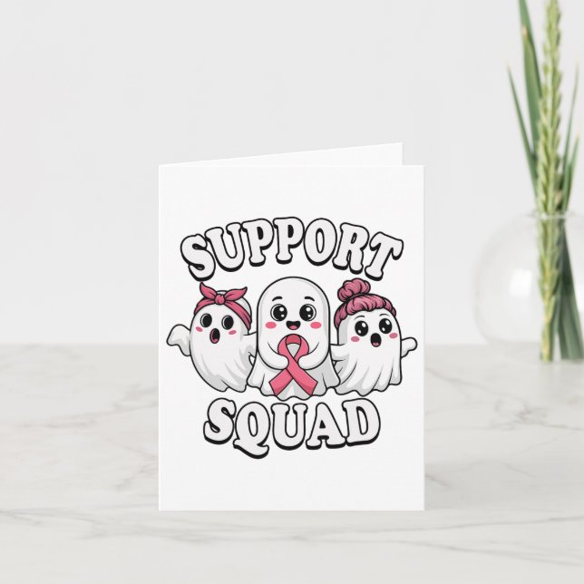 Support Squad Breast Cancer Awareness Cute Ghosts  Card (Front)