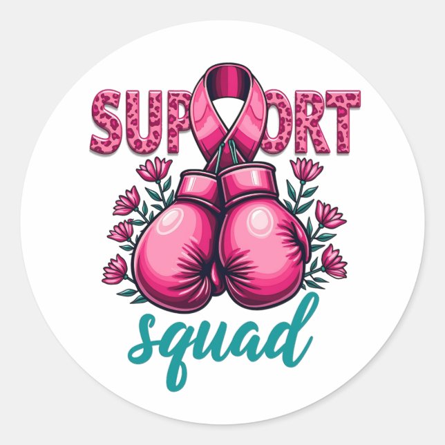 Support Squad Breast Cancer Awareness Gloves Box Classic Round Sticker (Front)