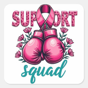 Support Squad Breast Cancer Awareness Gloves Box Square Sticker