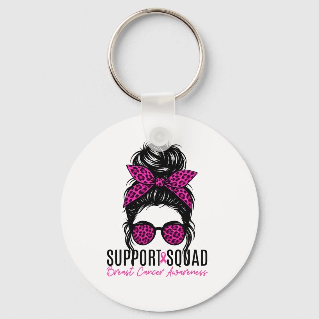Support Squad Breast Cancer Awareness Messy Bun Pi Key Ring (Front)
