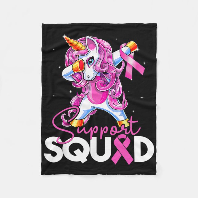 Support Squad Breast Cancer Awareness Pink Unicorn Fleece Blanket (Front)