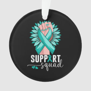 Support Squad Cervical Cancer Awareness Teal & Whi Ornament
